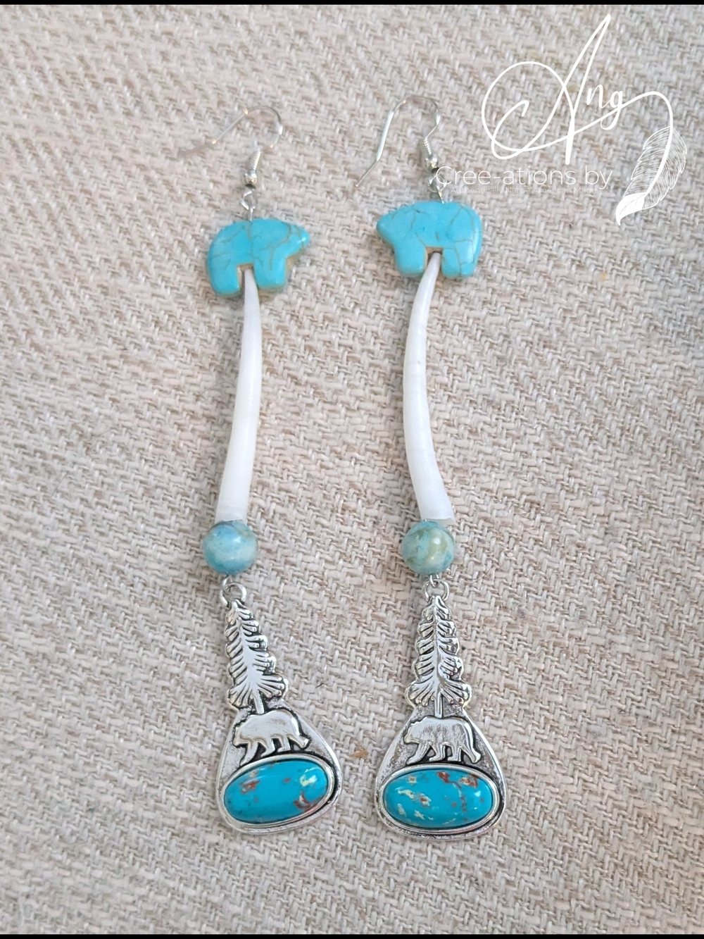 Turquoise Forest Bear Dangle Shell Earrings